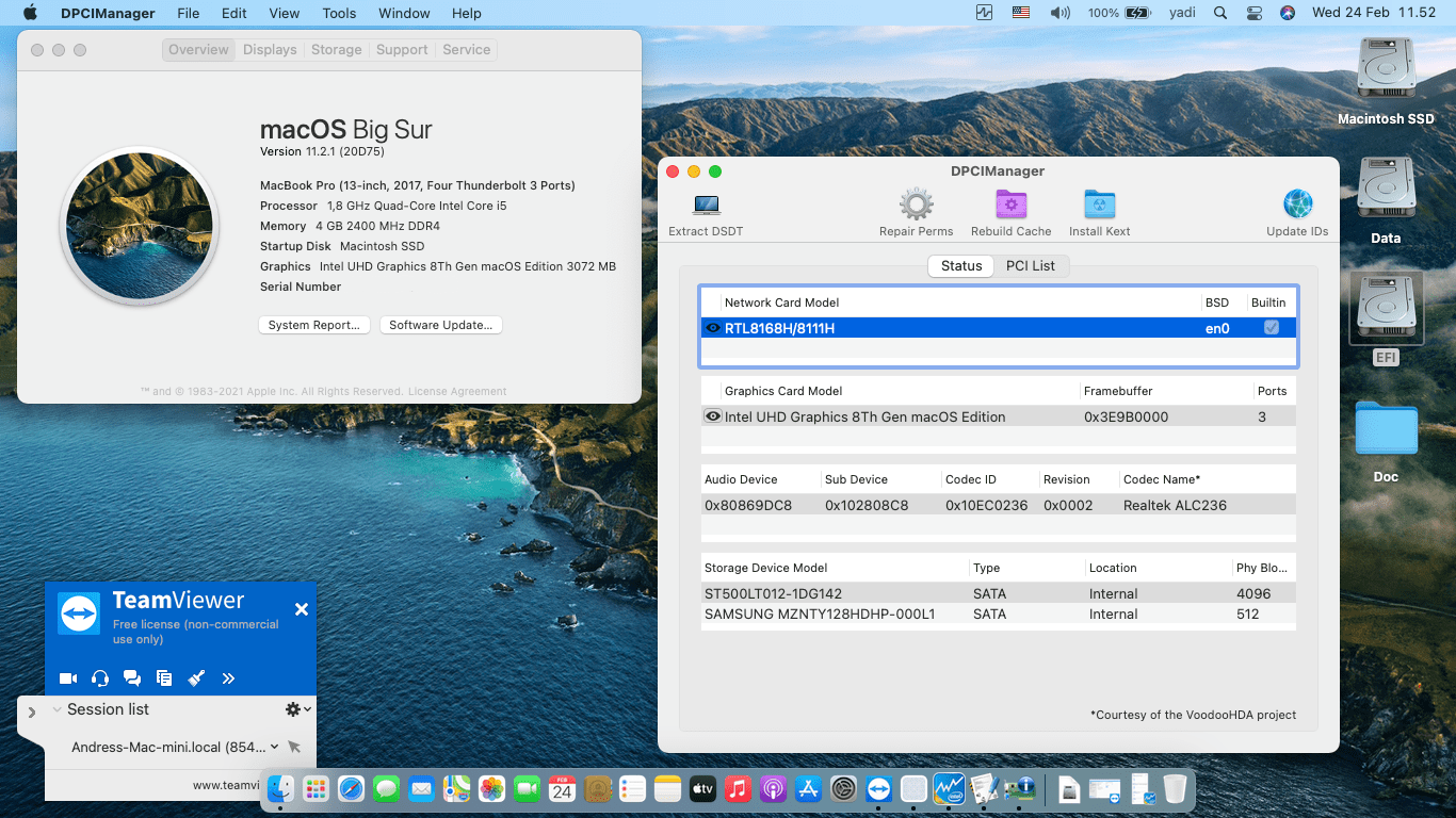 Success Hackintosh macOS Big Sur 11.2.1 Build 20D75 at Dell Vostro 14-3480